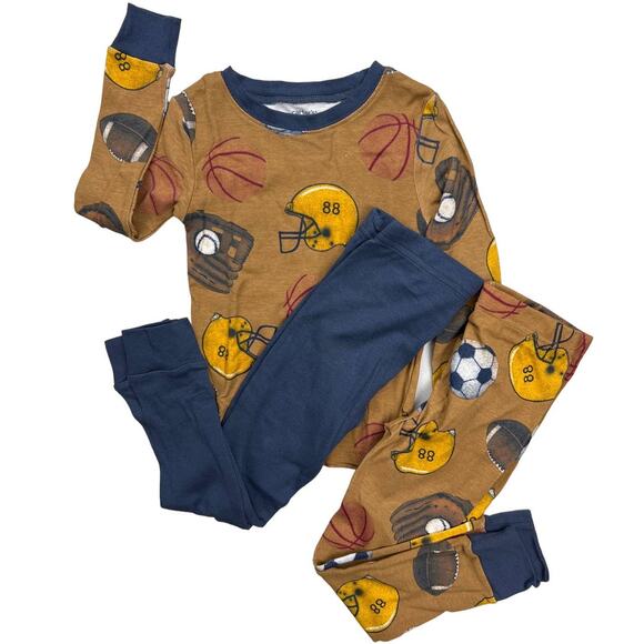 Small (4/4A) Kids Youth Boys Carter's Brown Football Pajama PJ Sleepwear 3pc Set - Picture 1 of 7